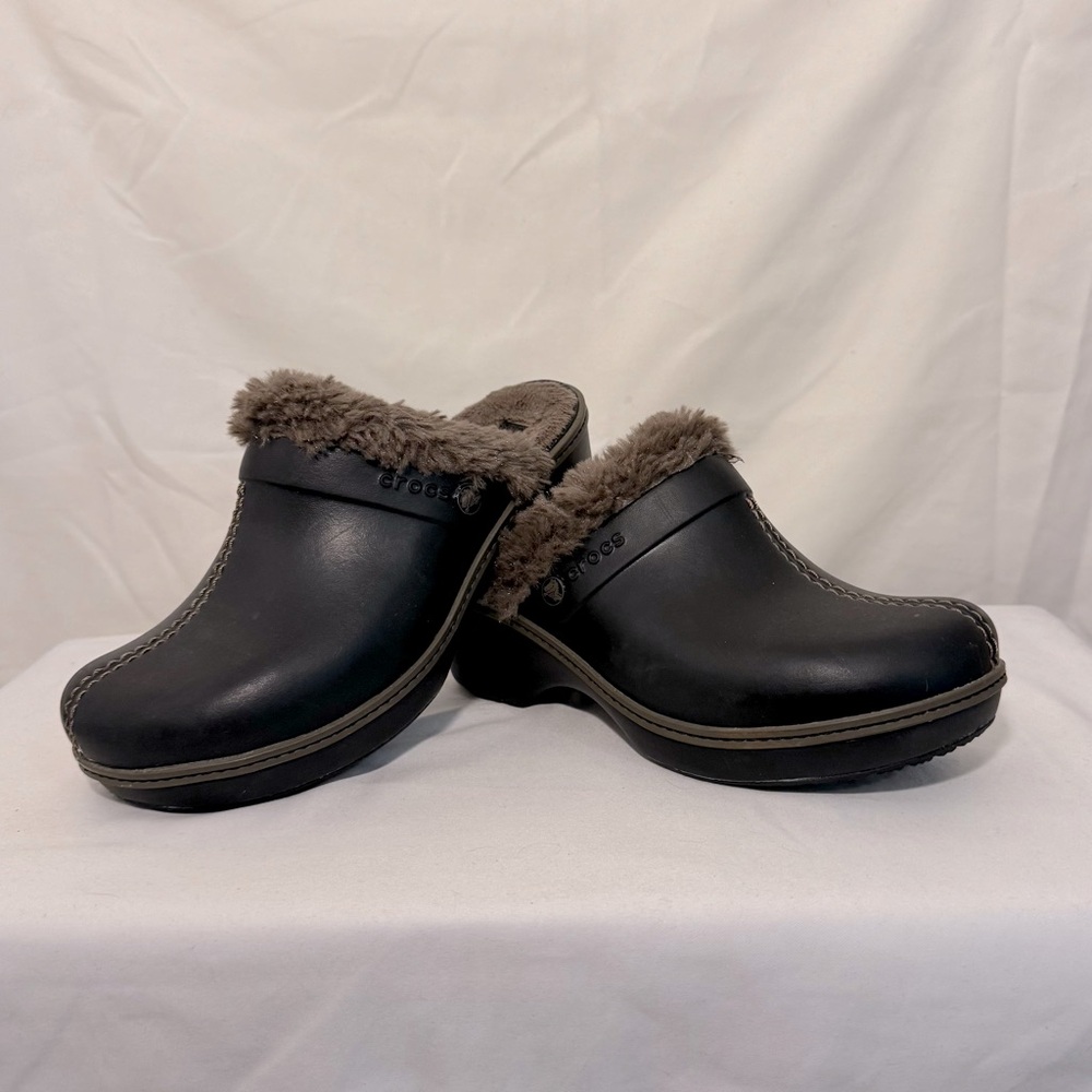 Crocs Cobbler Eva Women's Size 7 Brown Faux‎ Fur Lined Clogs Mules Comfort